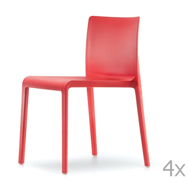 Sada 4 červených jídelních židlí Pedrali Volt