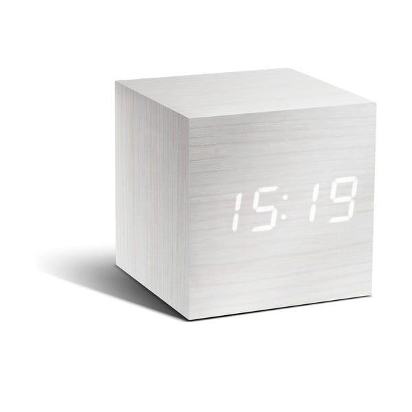 Valge äratuskell valge LED-ekraaniga kellaga Cube Click - Gingko