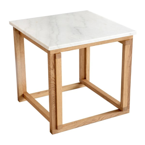 Bílý mramorový odkládací konferenční stolek s podnožím z dubového dřeva RGE Accent, šířka 50 cm