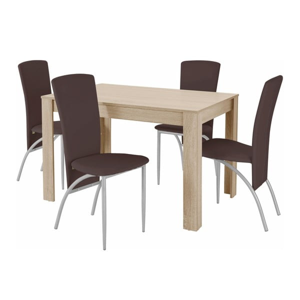 Set jídelního stolu a 4 tmavě hnědých jídelních židlí Støraa Lori Nevada Oak Brown