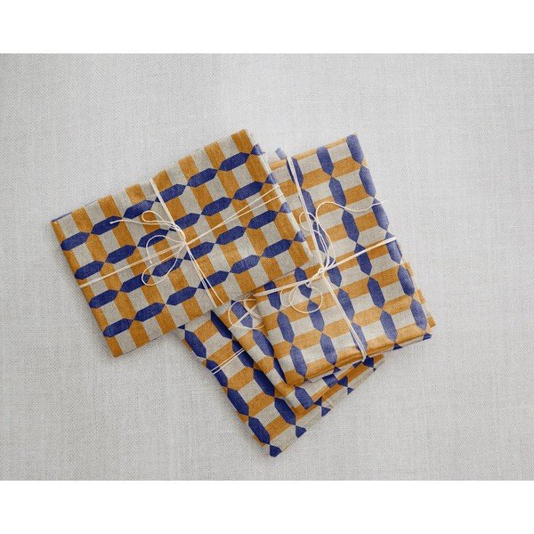 4 linasest salvrätiku komplekt oranž geomeetriline, 43 x 43 cm - Really Nice Things-image-2