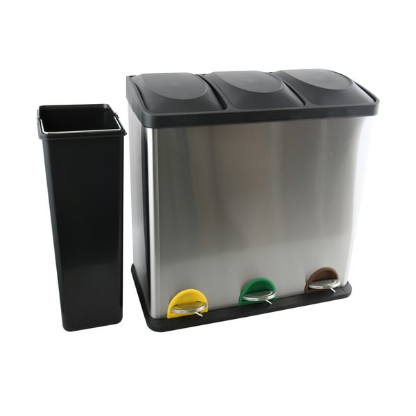 Matt hõbedane terasest prügikast 3x20 l sorteeritud jäätmete jaoks/pedaaliga Tri Selectif - MSV-image-3