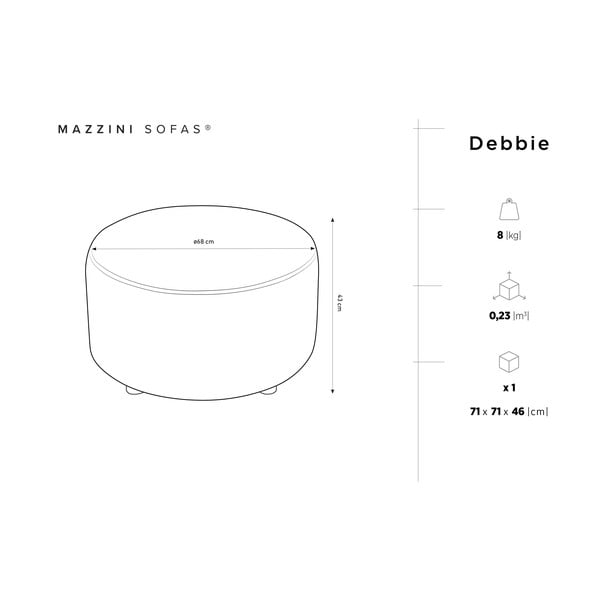 Beež sametist puff , ø 68 cm Debbie - Mazzini Sofas-image-3