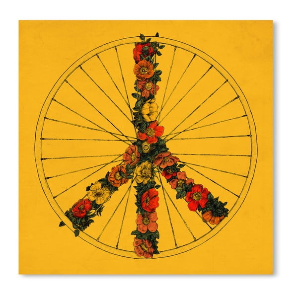 Žlutý plakát Americanflat Peace & Bike, 42 x 30 cm