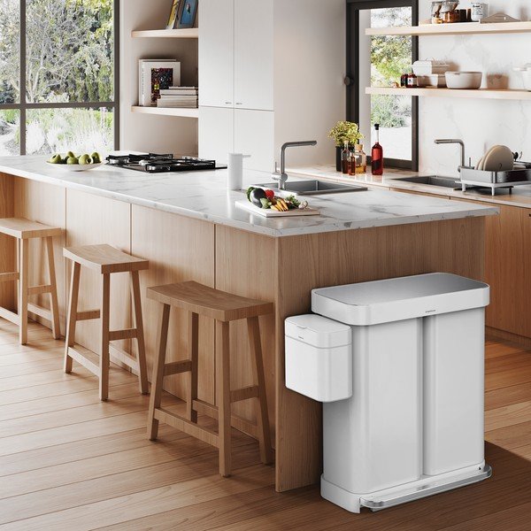 Valge terasest prügikast 58 l - simplehuman-image-1