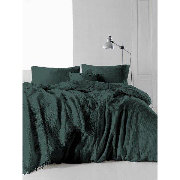 Roheline musliinist voodipesu kaheinimesevoodile 200x200 cm Stonewashed - Mijolnir-image-1
