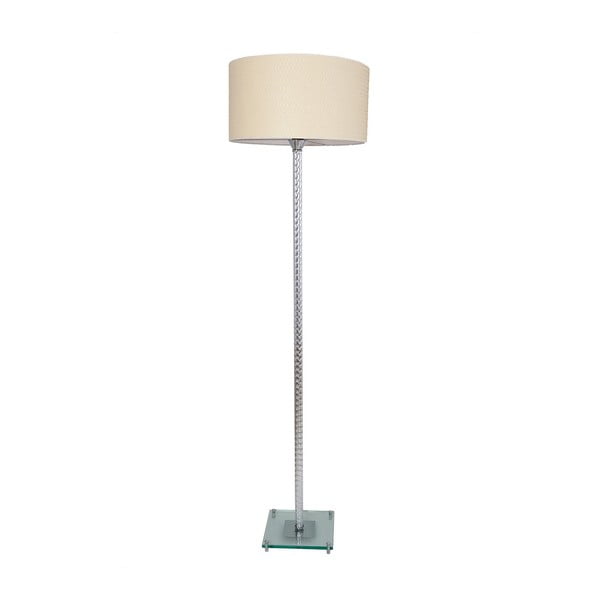 Volně stojící lampa s krémově bílým stínidlem a stojnou ve stříbrné barvě Meria