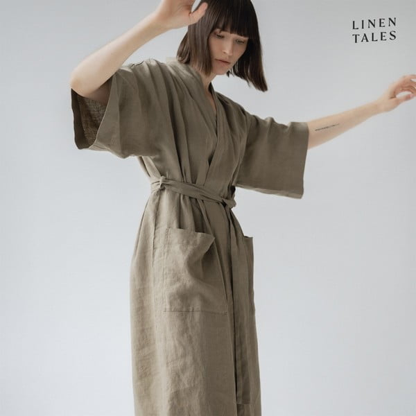 Khaki linane hommikumantel suurus L/XL Summer - Linen Tales-image-1