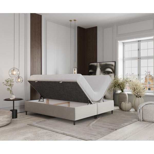 Kreemvalge polsterdatud kaheinimese voodi koos panipaigaga 160x200 cm Tate - Maison de Rêve-image-2