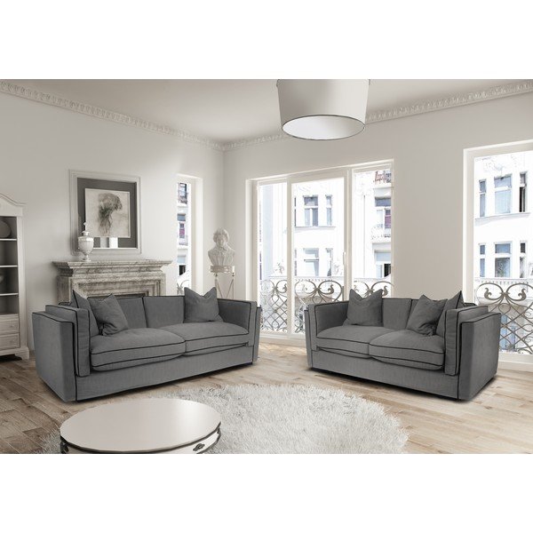 Sada dvou antracitových pohovek pro dva a pro tři Rodier Organdi-image-1