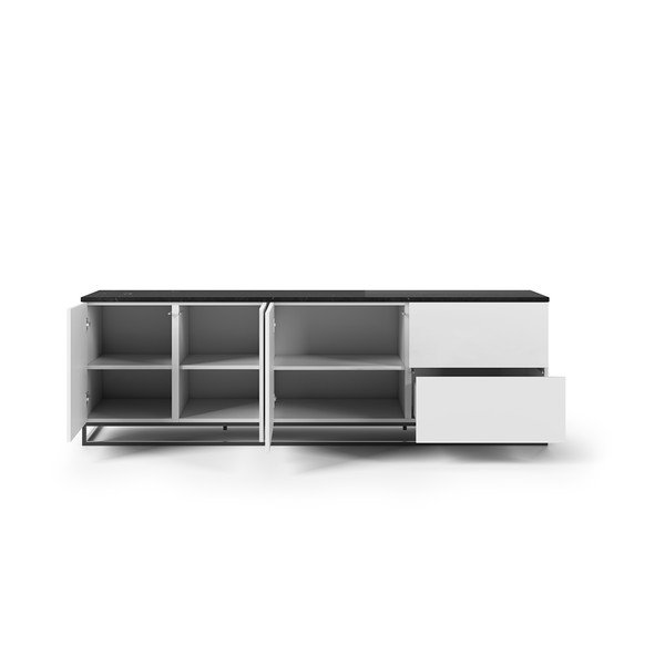 Matně bílý televizní stolek s černou deskou v mramorovém dekoru TemaHome Join, 200 x 65 cm-image-3