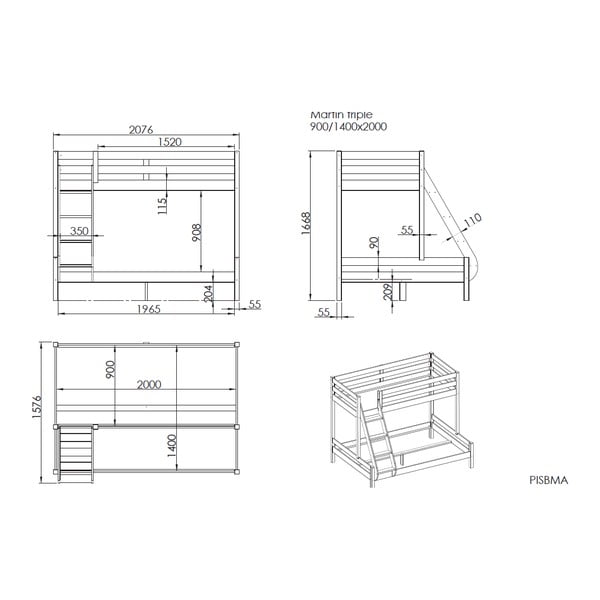 Hall laste narivoodi 140x200/90x200 cm Pino - Vipack-image-2