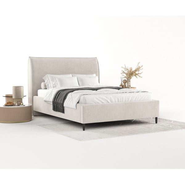 Kreem polsterdatud kaheinimesevoodi koos voodipõhja ja panipaigaga 160x200cm Shell - Maison de Rêve-image-1