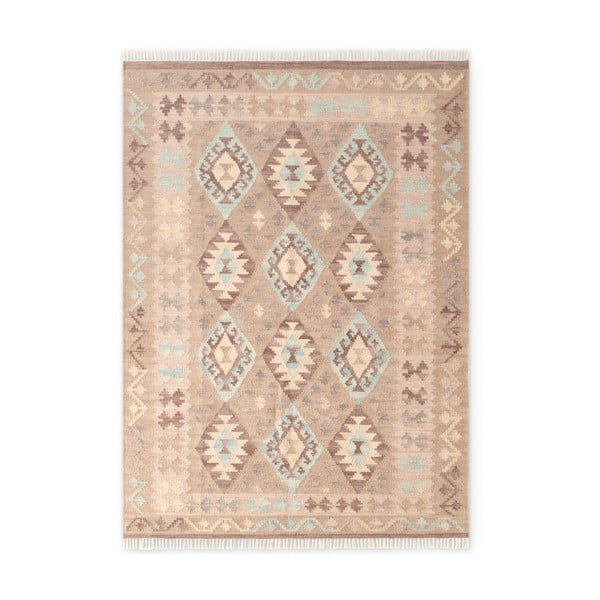 Helesinine-beež käsitsi kootud kahepoolne villane vaip 160x230 cm Kamal Dune - Nouristan