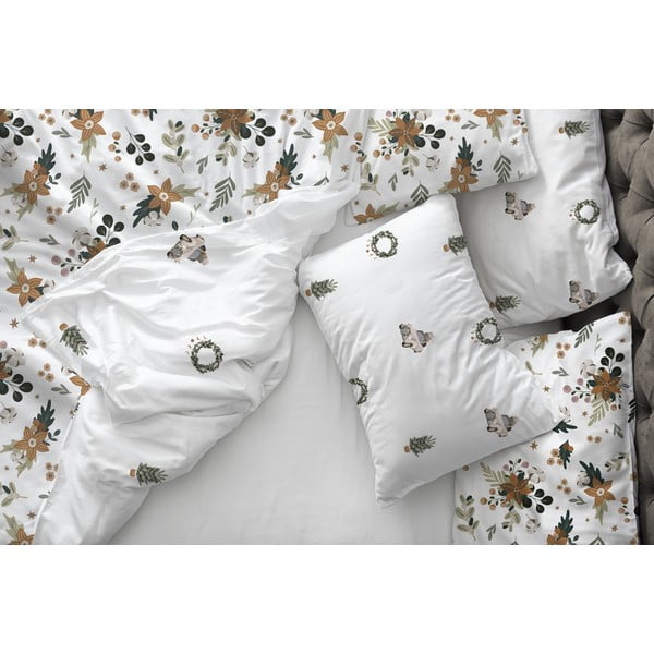 Valge puuvill-satiinist voodipesu 140x200 cm Festive Flowers - Butter Kings-image-1