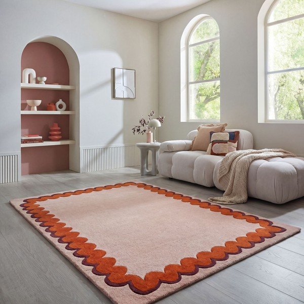 Oranž/naturaalne käsitsi kootud villane vaip 140x200 cm Wiggle Wool - Flair Rugs-image-1