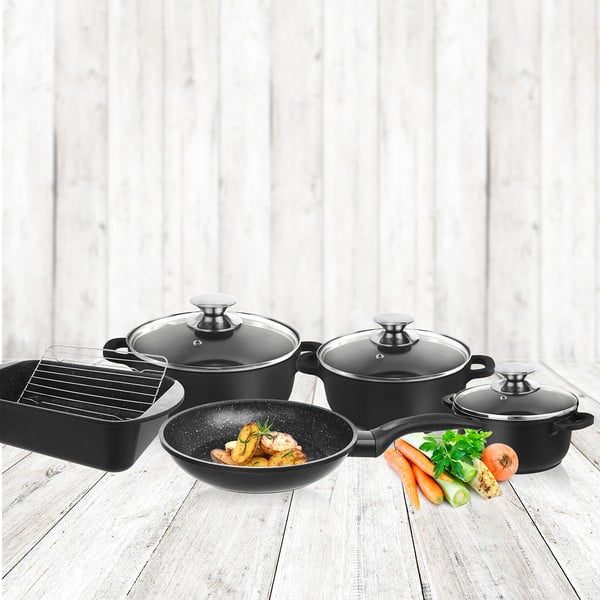 5-osaline alumiiniumist keedunõudekomplekt 3 kaane ja restiga Grande - Orion-image-1