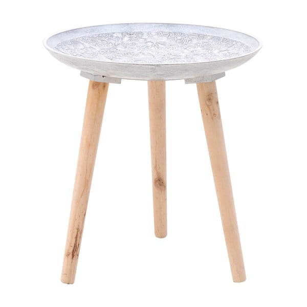 Bílý odkládací stolek z březového dřeva InArt Antique, ⌀ 40 cm
