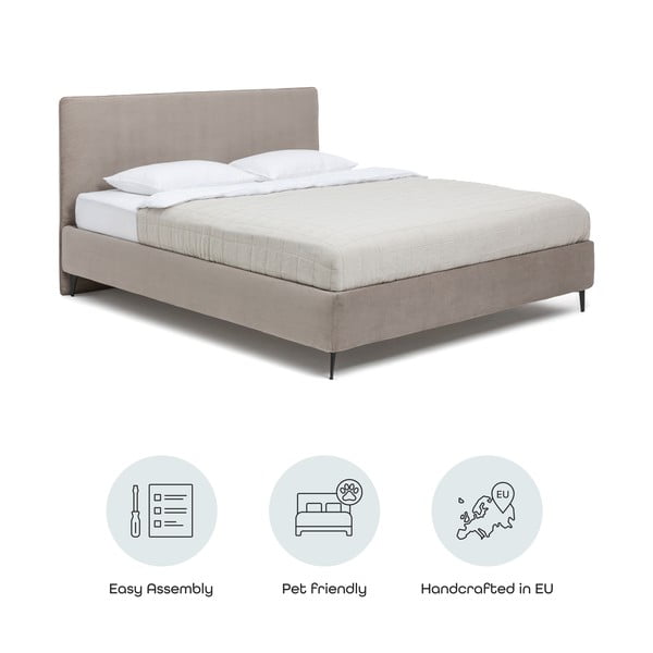 Taupe polsterdatud kaheinimesevoodi koos voodipõhjaga 180x200cm Noira Slim - Bonami Selection-image-4