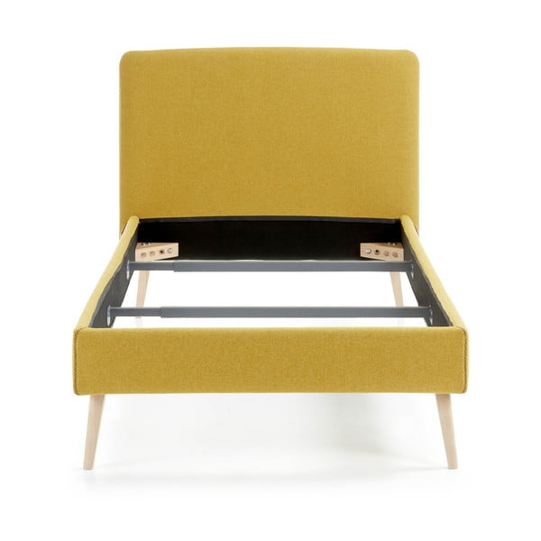 Kollane polsterdatud voodi 90 x 190 cm Lydia - Kave Home-image-2