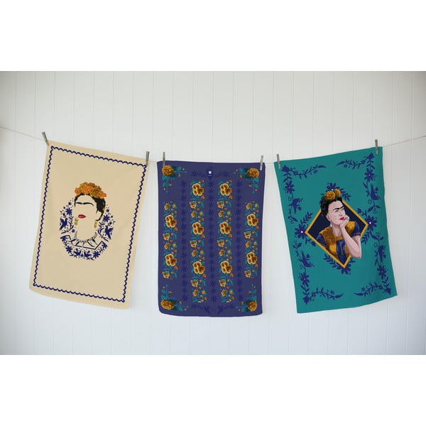 Komplekt 3 puuvillasegust rätikuga Sinine, 50 x 70 cm. Frida - Madre Selva