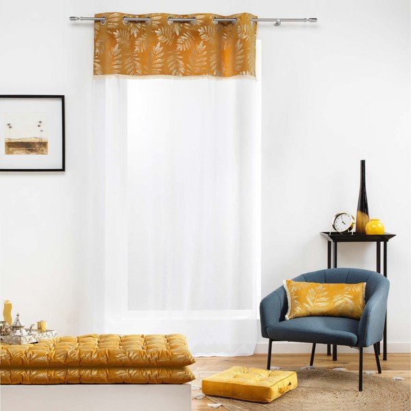 Kollane-valge voile kardin 140x280 cm Adelor - douceur d'intérieur-image-1