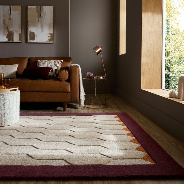 Burgundiapunane/naturaalne käsitsi kootud villane vaip 120x170 cm Apex Border Wool - Flair Rugs-image-2