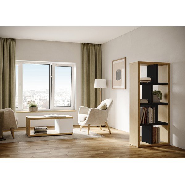 Must-puiduvärvi tammedekooriga raamaturiiul 70x159 cm Berlin - TemaHome-image-1