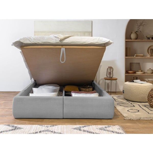 Helehall polsterdatud kaheinimesevoodi koos voodipõhja ja panipaigaga 160x200 cm Jade - Bobochic Paris-image-1