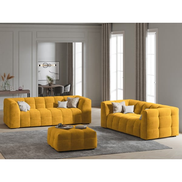 Kollane sametist puff Vesta - Windsor & Co Sofas-image-1