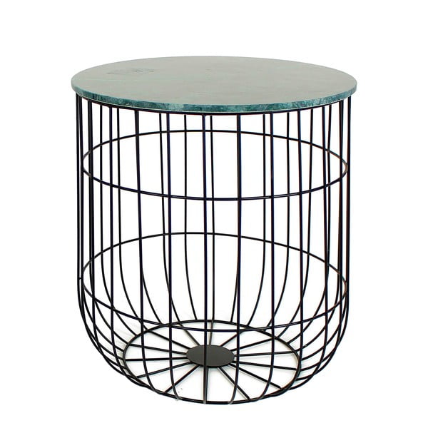 Černý kovový stolek s mramorovou deskou Birdcage, Ø 41,5 cm