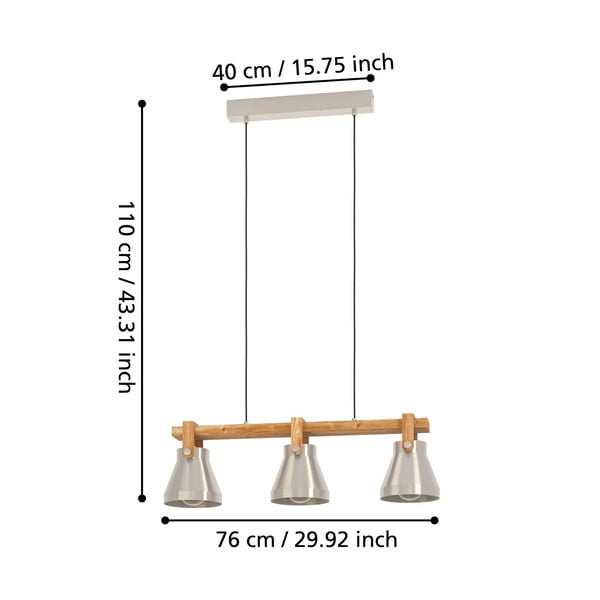 Hõbedane-puiduvärvi rippvalgusti metallist varjuga CAWTON - EGLO-image-2