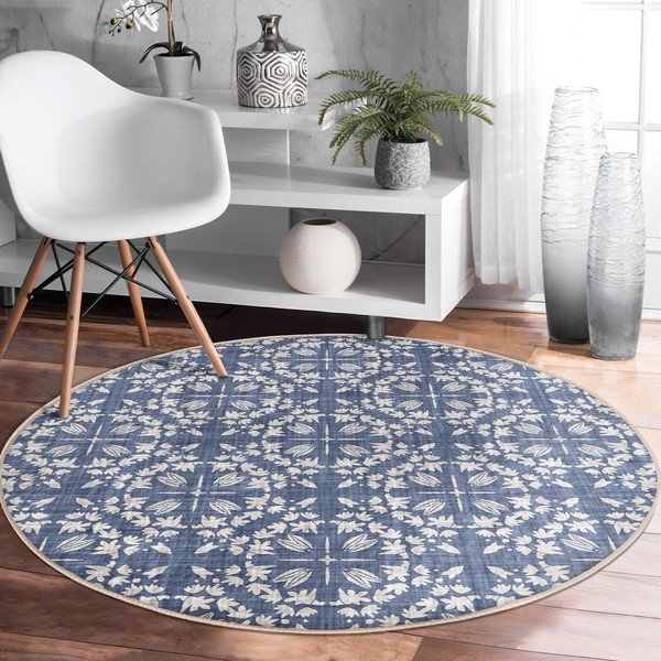 Sinine pestav ümmargune vaip, sobitub robottolmuimejaga ø 100 cm Comfort - Mila Home-image-4