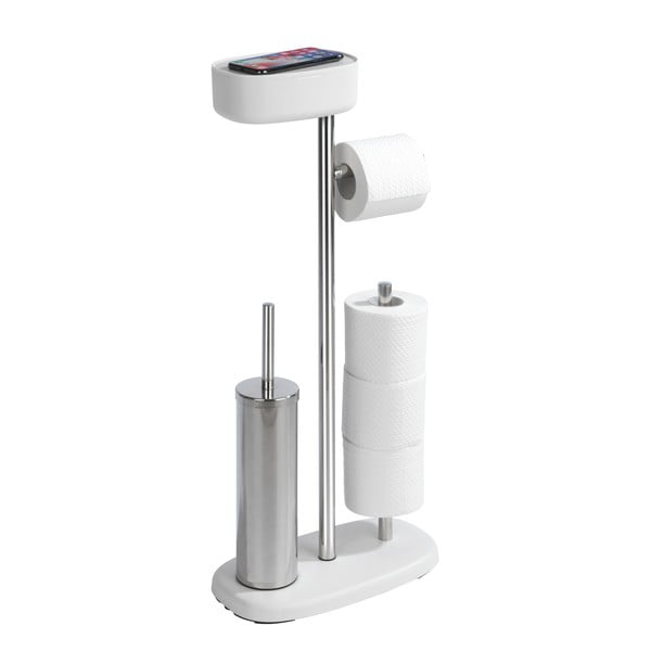 Roostevabast terasest harjaga tualettpaberihoidja valge-hõbedane Rivazza - Wenko-image-4