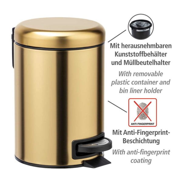 Roostevabast terasest kuldne pedaaliga prügikast 3 l Leman - Weenko-image-4