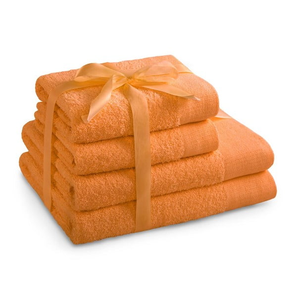 Oranžid puuvillased froteerätikud ja saunalinad 4tk komplektis Amari - AmeliaHome