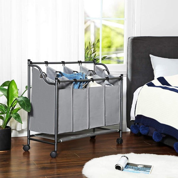 Hall korv ratastega ja 4 pesu segmentidega - Songmics-image-3