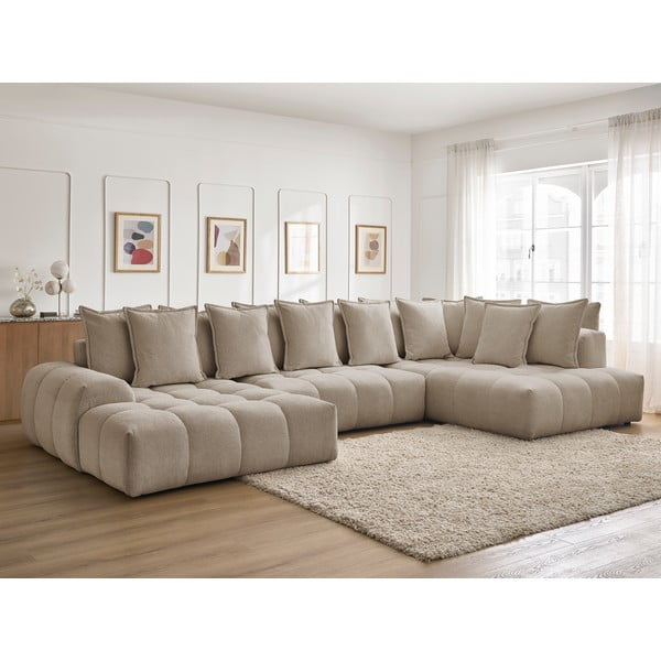 Taupe šenilldiivanvoodi/panipaigaga nurgadiivan (parempoolne/U-kujuline) Everest - Bobochic Paris-image-1