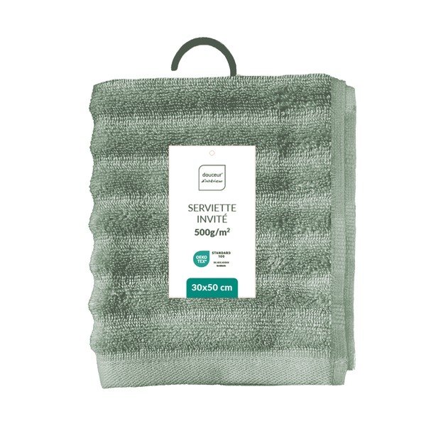 Roheline frotee-puuvillane rätik 30x50 cm Maya - douceur d'intérieur-image-4
