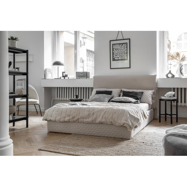 Beež polsterdatud kaheinimesevoodi koos voodipõhja ja panipaigaga 140x200 cm Sleepy Luna - Miuform-image-1