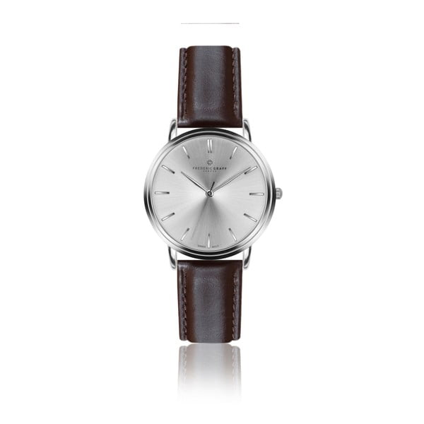 Pánské hodinky s tmavě hnědým páskem z pravé kůže Frederic Graff Silver Breithorn Dark Brown Leather