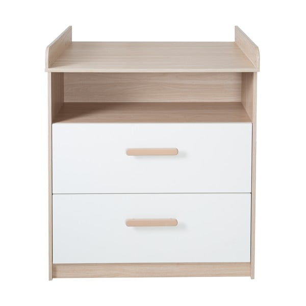 Valge/loomulikku värvi tammepuust lastekapp koos muutmislauaga 88x98x75 cm Cabane - Roba