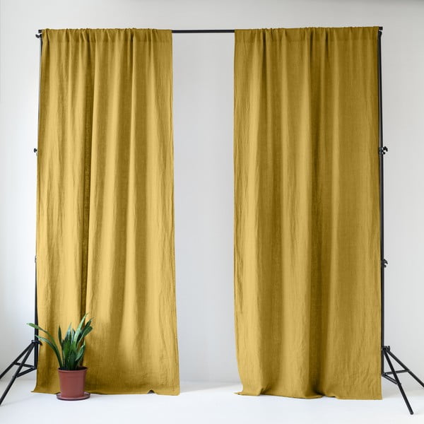 Kollane linane kardin 140x300 cm Lemon Curry - Linen Tales