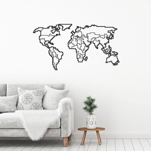 Černá nástěnná kovová dekorace World Map