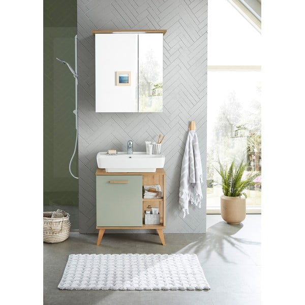 Roheline rippuv vannitoakapp koos peegliga 60x72 cm Set 963 - Pelipal-image-3