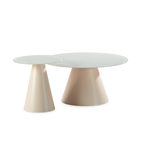 Kreem ümmargune kohvilaud klaasist pealispinnaga, 2 tk komplektis ø 80 cm, Vida - MOME-image-4