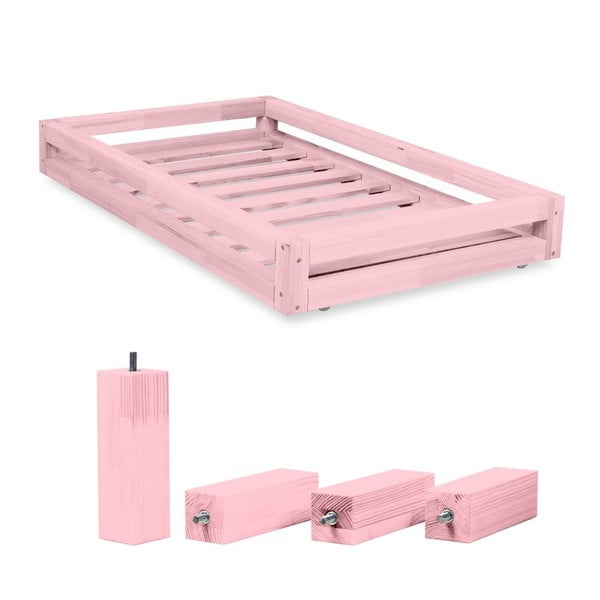 Set růžové zásuvky pod postel a 4 prodloužených nohou Benlemi, pro postel 80 x 180 cm