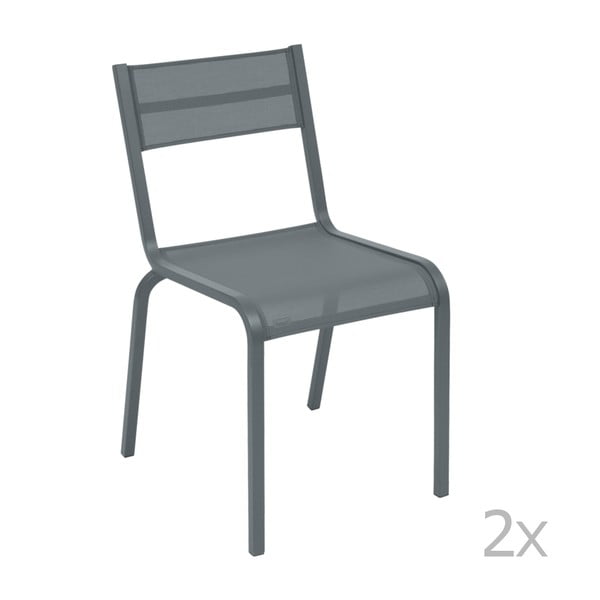 Sada 2 tmavě šedých kovových zahradních židlí Fermob Oléron