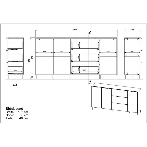 Hall ja beež madal kapp pähklipuust 192x98 cm California - Germania-image-3