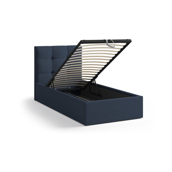 Sinine polsterdatud üheinimesevoodi koos panipaiga ja voodipõhjaga 90x200 cm Phaedra - Micadoni-image-1